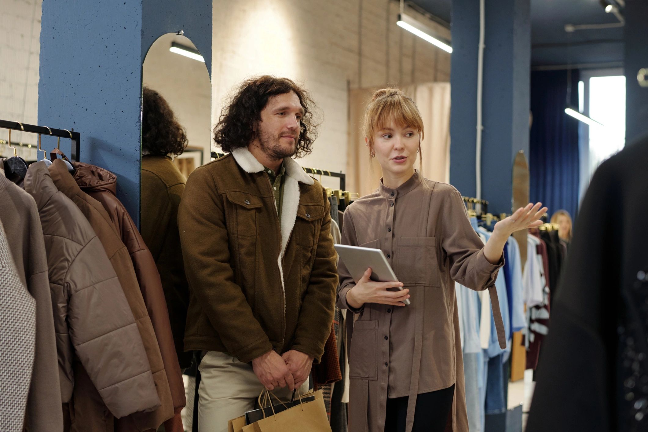 Fashionable people shopping clothing modern earthy