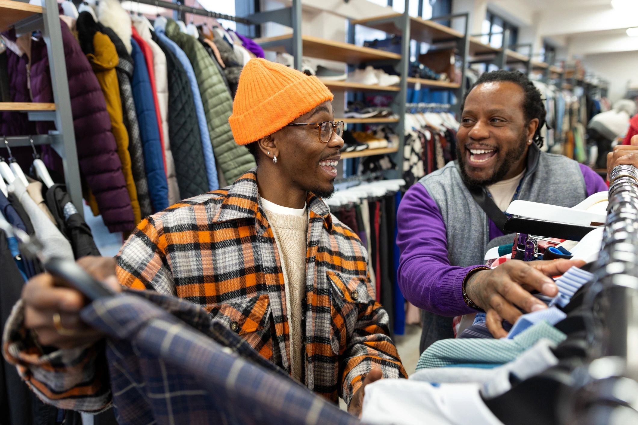 Fashionable people shopping clothing modern earthy